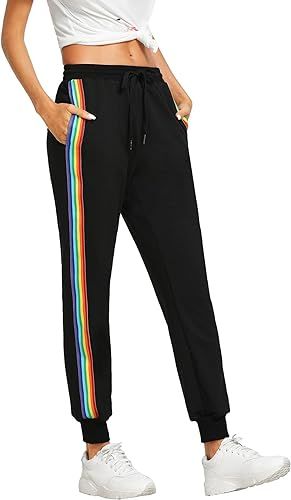 SweatyRocks Women's Drawstring Waist Striped Side Jogger Sweatpants with Pocket | Amazon (US)