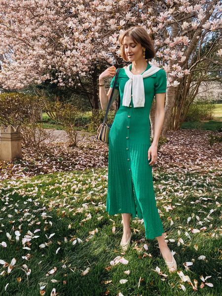 The perfect green dress with the cutest buttons for spring! I love it with this white cropped cardigan and woven shoes! 

#LTKstyletip #LTKSeasonal #LTKshoecrush