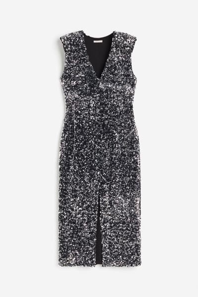 Sequined slit-hem dress - Grey/Silver-coloured - Ladies | H&M GB | H&M (UK, MY, IN, SG, PH, TW, HK)