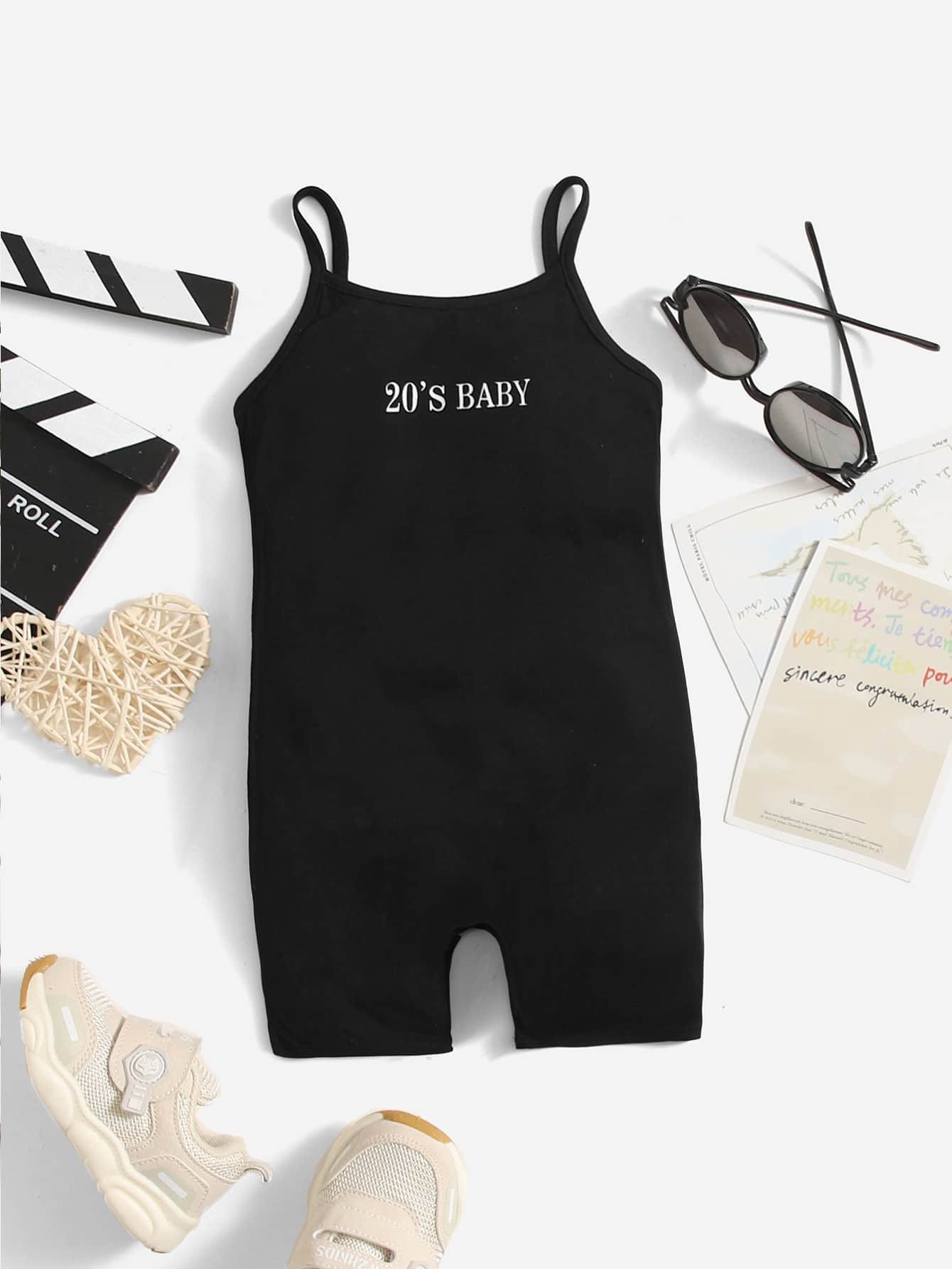 SHEIN Baby Letter Graphic Cami Romper | SHEIN