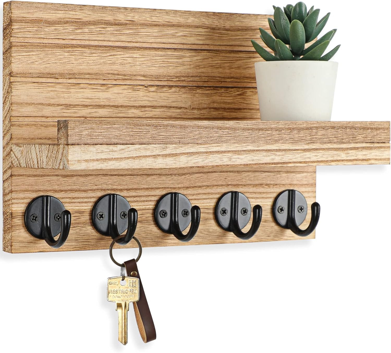 Lwenki Key Holder for Wall, Decorative Key and Mail Holder with Shelf Has Large Key Hooks for Bag... | Amazon (US)