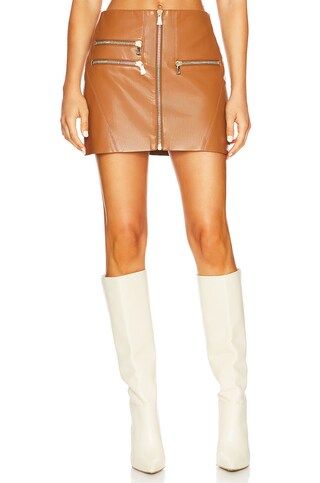 Alice + Olivia Kendale Vegan Leather Mini Skirt in Camel from Revolve.com | Revolve Clothing (Global)