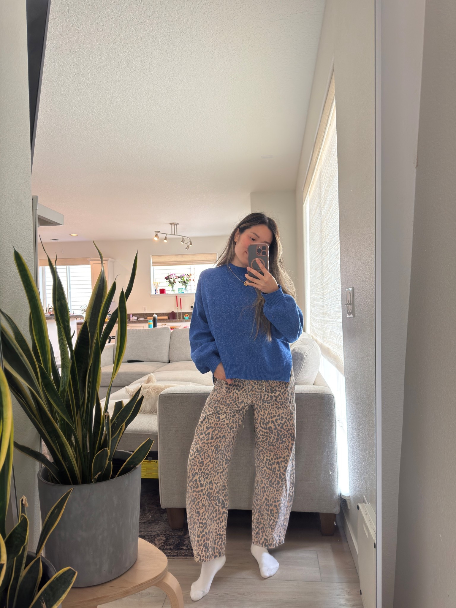 Little casual but fun outfit of the day as a mom of 2 on the run. Going to pair with some pink sambas and call it a day. Simple but funky! 117lb 5’3” sweater is small and pant: small! #ootd #momlife #momsover30 #cheetahpants #chunkysweater

#LTKmomlife #LTKPetite #LTKootd