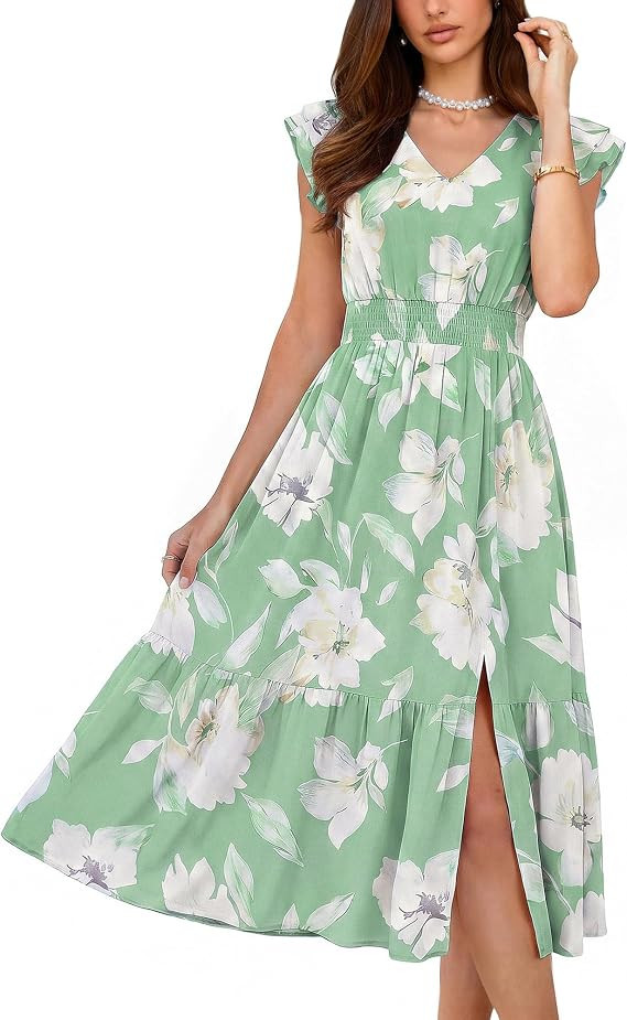 GRACE KARIN 2026 Womens Summer Dresses V Neck Ruffle Sleeve Floral Boho Beach Dress A-Line Swing ... | Amazon (US)