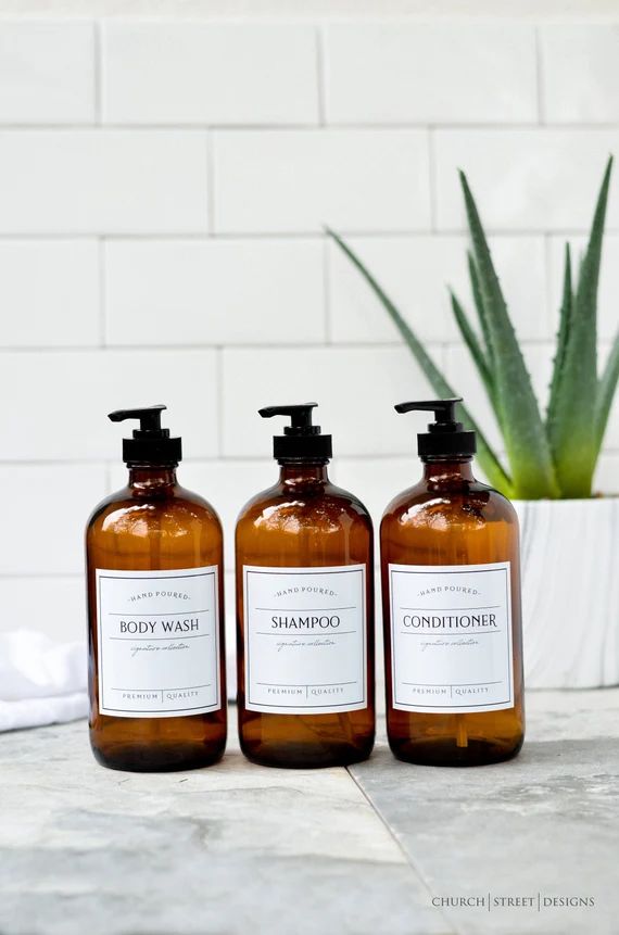 16 oz Amber Glass Shampoo Bottles Shampoo and Conditioner | Etsy | Etsy (US)