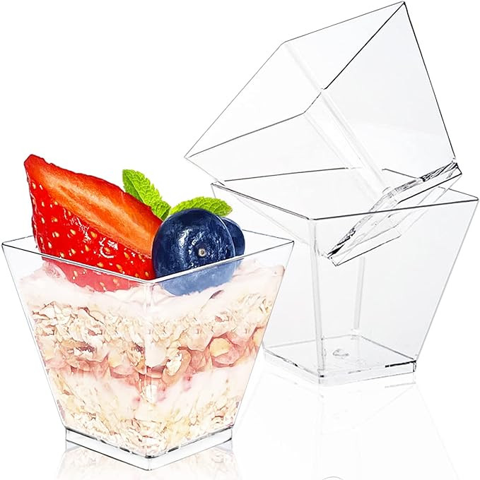 50Pcs Square Mini Plastic Dessert Cups,3.5Oz Clear Plastic Parfait Appetizer Cup for Desserts,App... | Amazon (US)