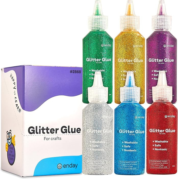 Glitter Glue for Crafts in Bright Classic Colors: Silver, Red, Green, Blue, Purple & Gold Glitter... | Amazon (US)
