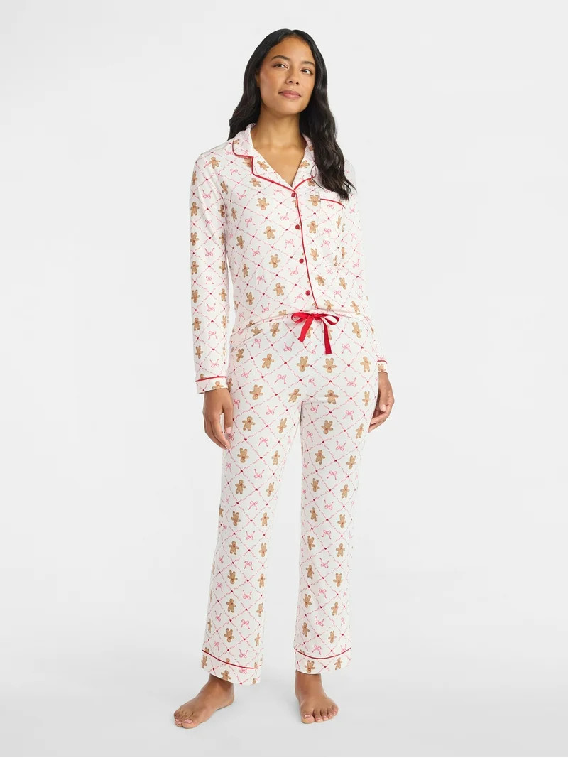 Derek Heart Women's Holiday Notch Collar Top and Pants Pajama Set, 2-Piece, Sizes S-XL | Walmart (US)