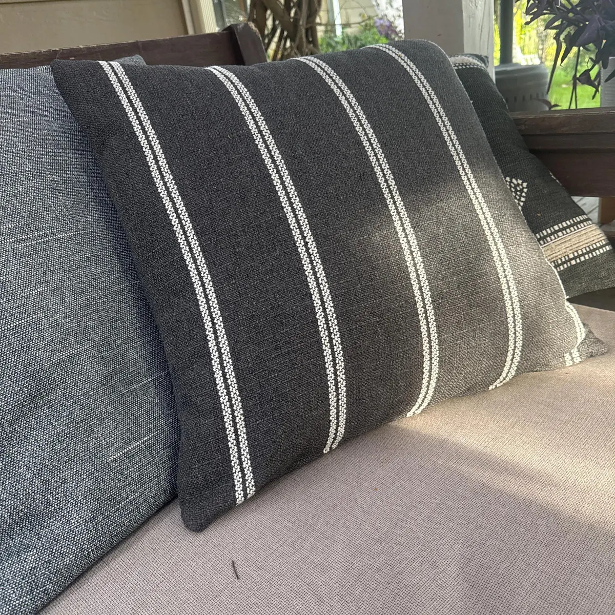 Nearly Black Indoor/Outdoor Pillow Cover, Striped Cushion Cover, Designer Performance Fabric, HAC... | Etsy (Global)