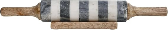 Bloomingville Striped Marble Rolling Pin with Wood Stand, Natural, Black, and White Kitchen Utili... | Amazon (US)