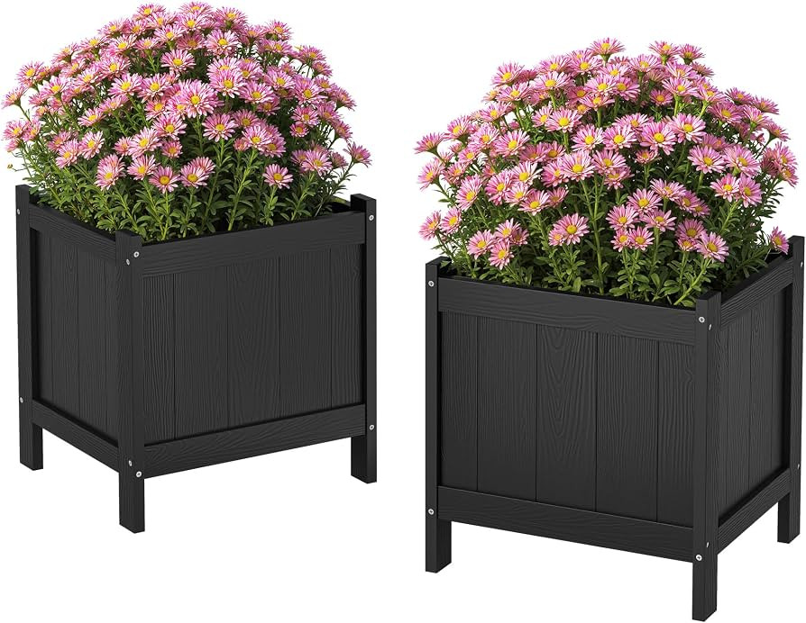 LUE BONA Outdoor Plant Pots Set of 2, 13.7" x 12.5" x 14.5" HDPS Flower Pots with Drainage Holes,... | Amazon (US)