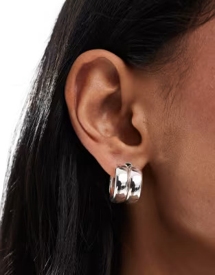 Pieces chunky double hoop earrings in silver | ASOS (Global)