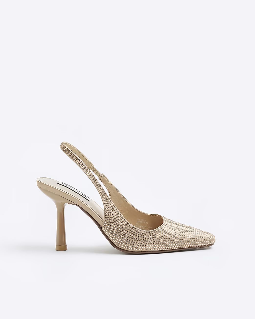 Beige diamante heeled court shoes | River Island (UK & IE)