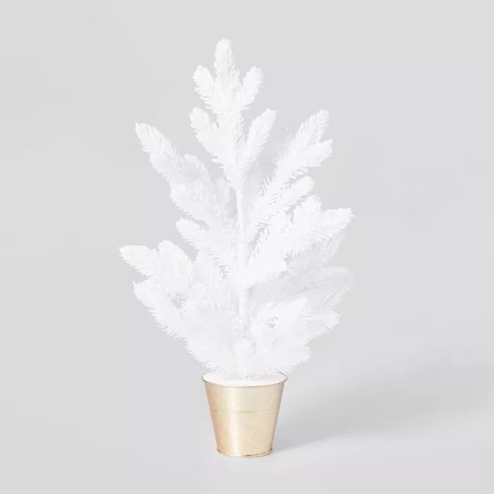 18in White Flocked Christmas Tree in Gold Bucket Decorative Figurine - Wondershop&#8482; | Target