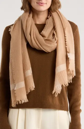 Vince Wool & Cashmere Stripe Scarf in Camel at Nordstrom Rack | Nordstrom Rack