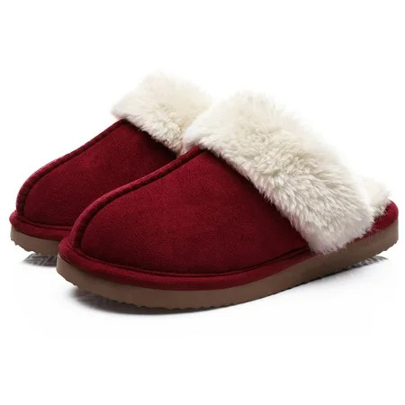 Litfun Women's Fuzzy Memory Foam Slippers Warm Comfy Winter House Shoes, Wine, Size 6-6.5 | Walmart (US)