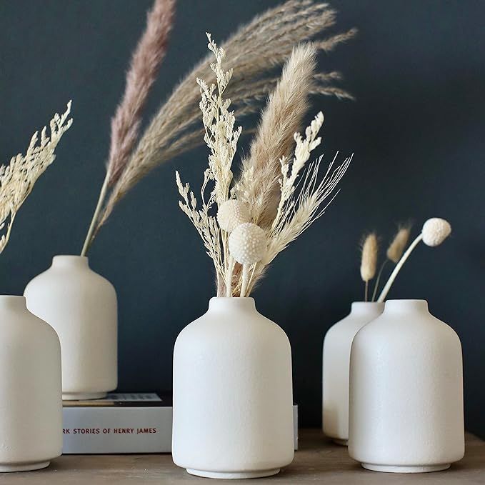Amazon.com: Carrot's Den - Set of 6 Small White Ceramic Bud Vases for Decor | Boho Vases for Dry ... | Amazon (US)
