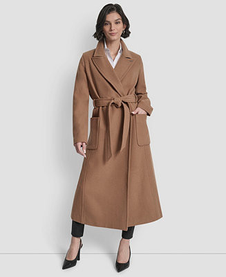 DKNY Women's Notch Collar Belted Wrap Coat - Macy's | Macy's