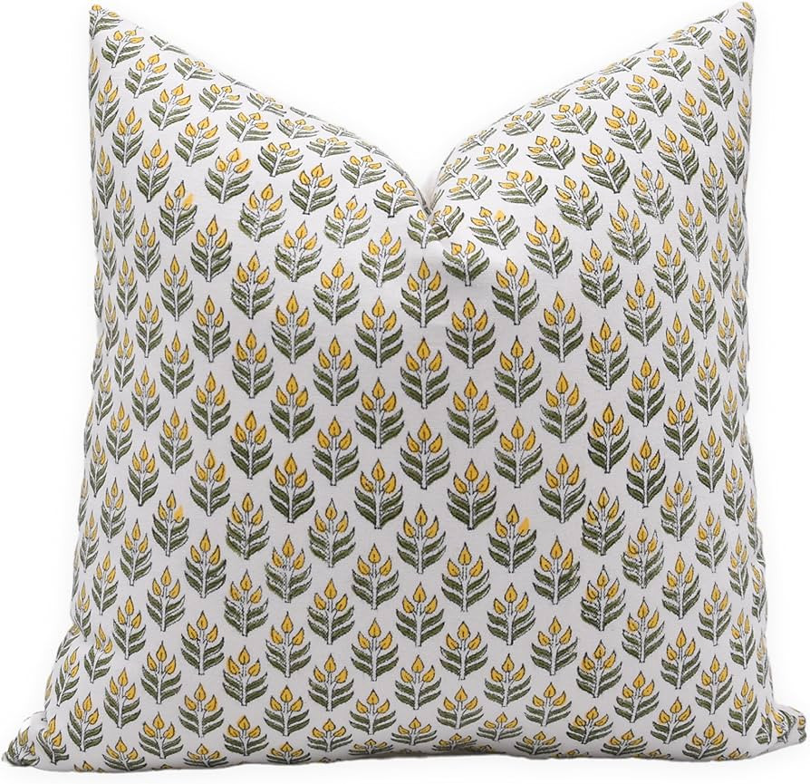 Fabritual Block Print Thick Cotton White 16x16 Throw Pillow Covers, Handmade Vintage Pillow Cover... | Amazon (US)