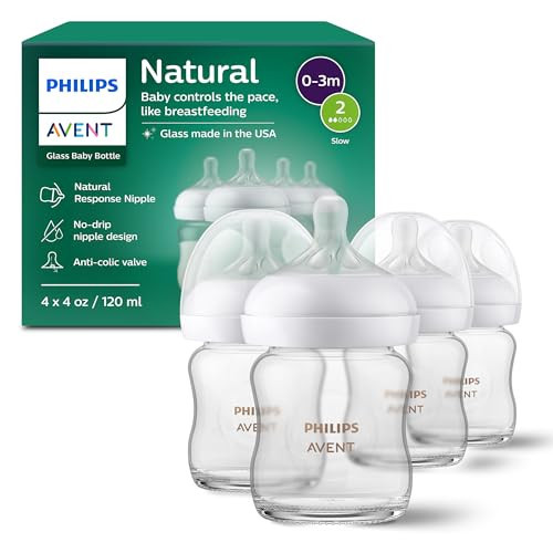 Philips Avent Natural Glass Baby Bottles with Natural Response Nipples (Slow Flow, Flow 2), 4oz, 4-Pack, SCY910/04 | Amazon (US)