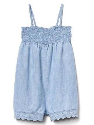 Gap Embroidery Chambray Smock Romper Size 12-18 M - Light wash | Gap US
