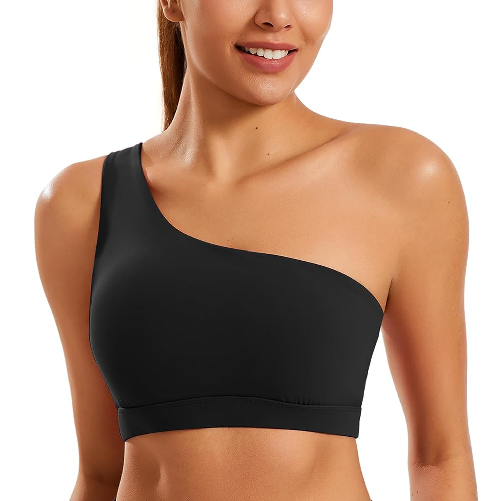 Smooth Sports Bras for Women One Shoulder Low Impact Asymmetrical Workout Tops Padded Yoga Bra | Amazon (US)