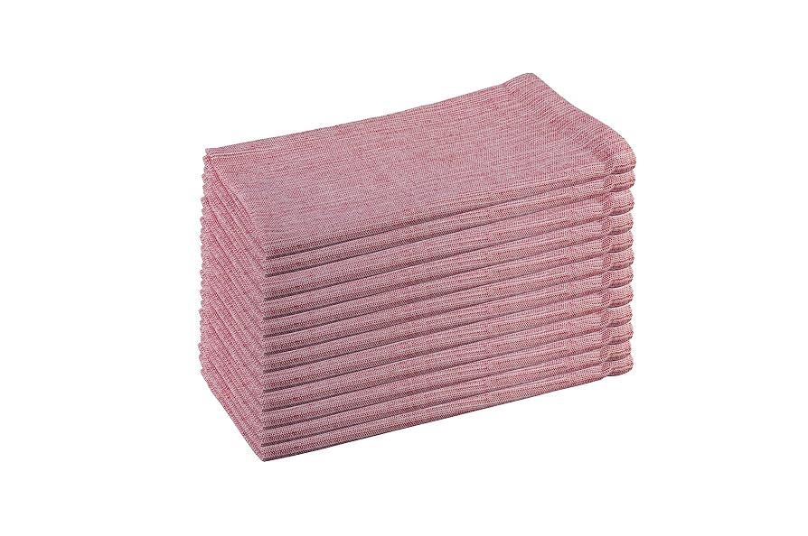 100% Cotton Premium Quality 20 x 20 Inches Dinner Napkins, Set of 12 Red Chambray Cloth Napkins w... | Amazon (US)
