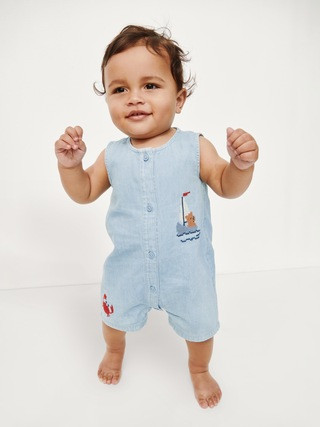 Baby Embroidered Denim Tank Shorty One-Piece | Gap (US)
