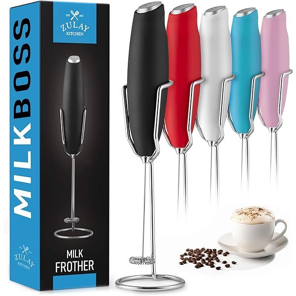 Zulay One Touch Milk Frother Handheld Foam Maker for Lattes - Whisk Drink Mixer for Bulletproof® Cof | Amazon (US)