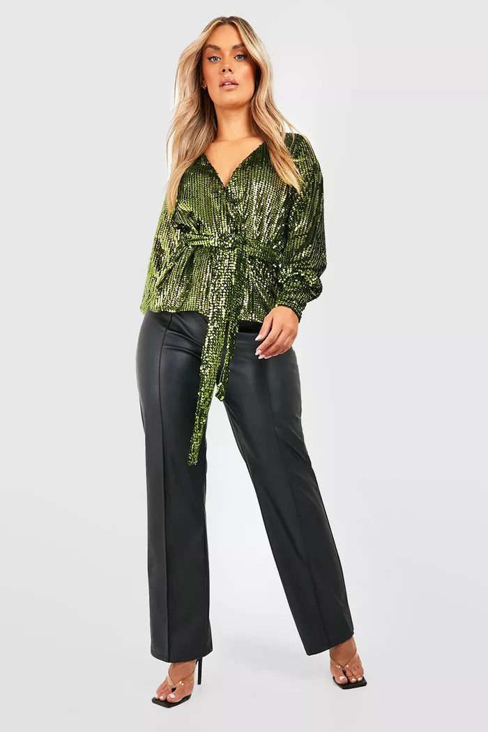 Plus Sequin Wrap Blouse | boohoo (US & Canada)