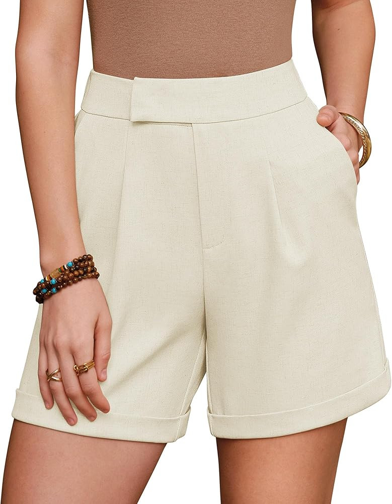 Arach&Cloz Women's Linen Blend High Waist Business Casual Wide Leg Shorts 2026 | Amazon (US)