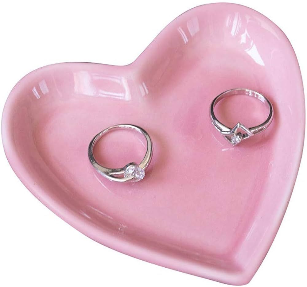 Meeshine Ceramic Jewelry Tray for Women Girls, Heart Shaped Jewelry Plate Ring Dish, Pink Trinket... | Amazon (US)