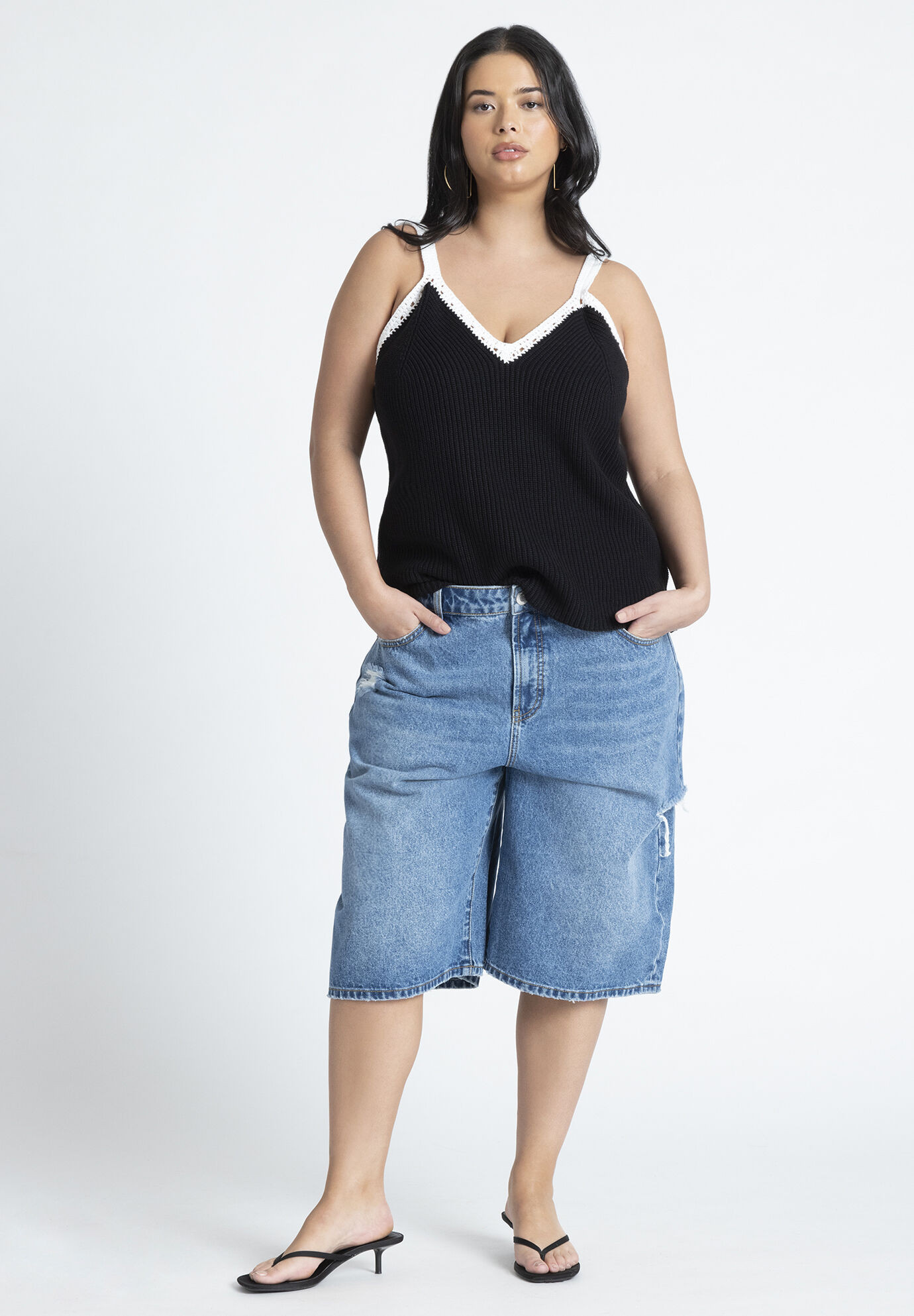 Destructed Denim Bermuda Short | Eloquii