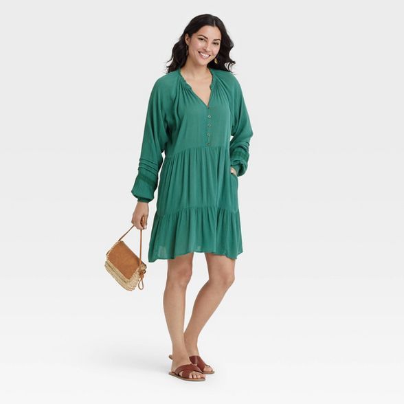 Women&#39;s Long Sleeve Button-Front Dress - Knox Rose&#8482; Green M | Target