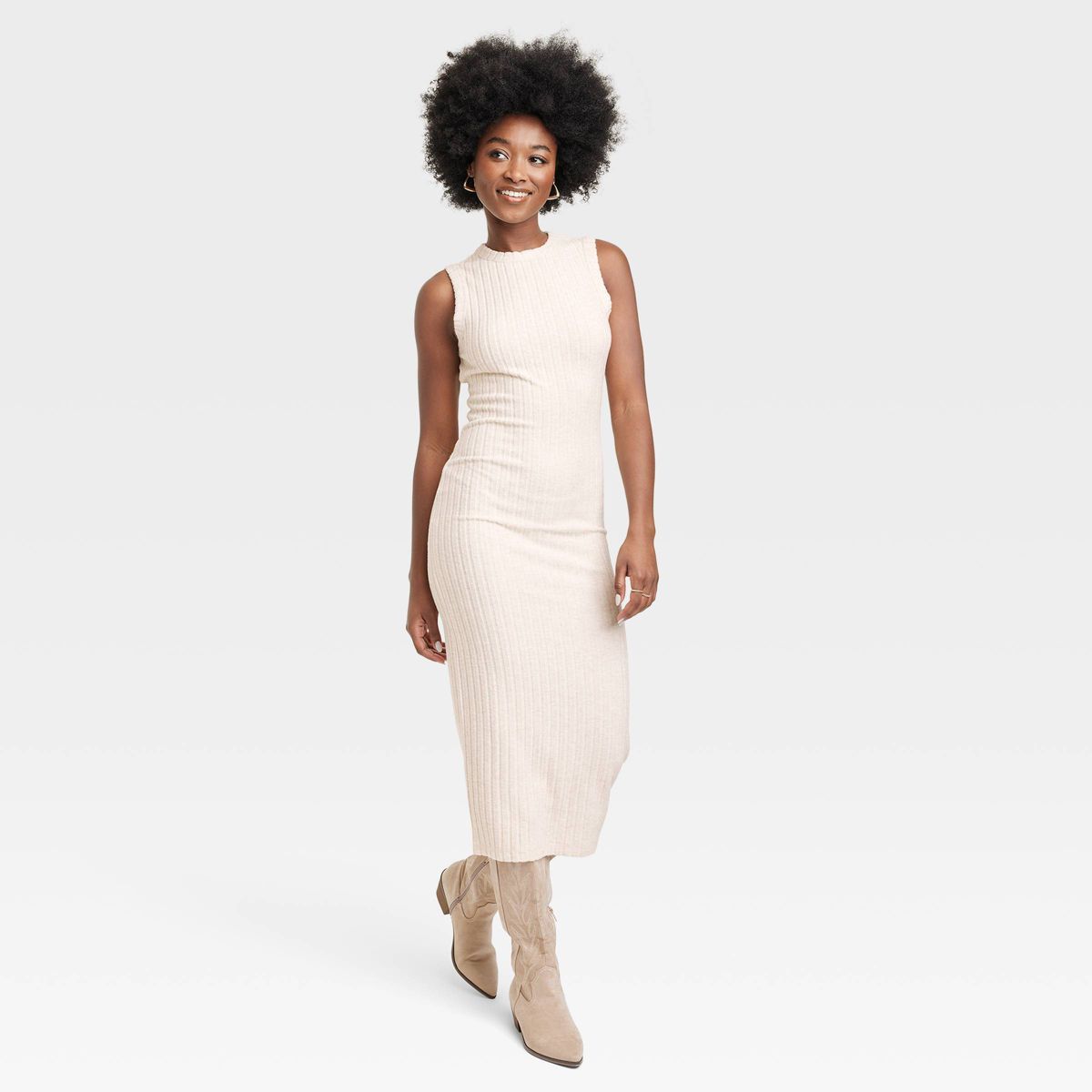 Women's Rib Knit Midi Dress - Universal Thread™ Heather Cream M | Target