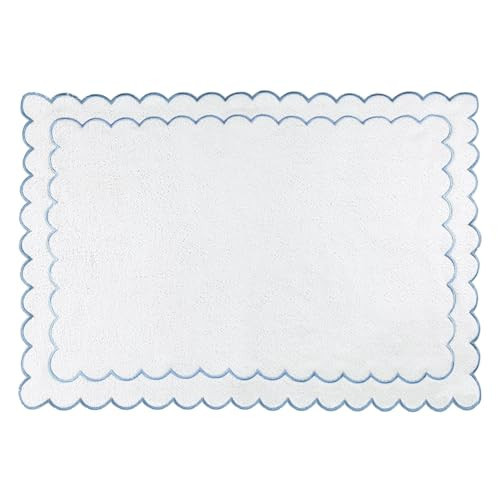 laoyuandamai ﻿ Scalloped Bath Mat Towel 100% Cotton Cute Bath Mats White Bath Rugs Embroidery Preppy Bathmats Bathroom Shower Floor Mats Blue Bathroom Decor | Amazon (US)