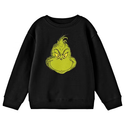 The Grinch Smiling Grinch's Face Boy's Black Crew Neck Long Sleeve Sweatshirt-Medium | Target