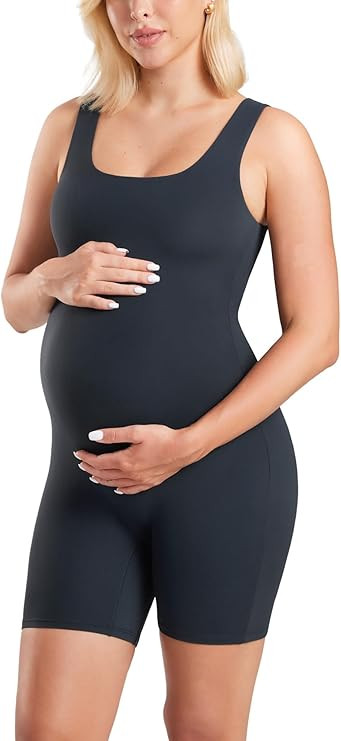 MOMANDA Women' s Maternity Bodysuit Sleeveless Shorts Jumpsuit Square Neck Tank Top for Pregnancy | Amazon (US)