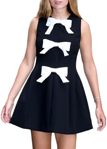Women's Bow Front Mini Dress Sleeveless Crewneck Cute Cocktail Party Dress for Birthday Valentine... | Amazon (US)