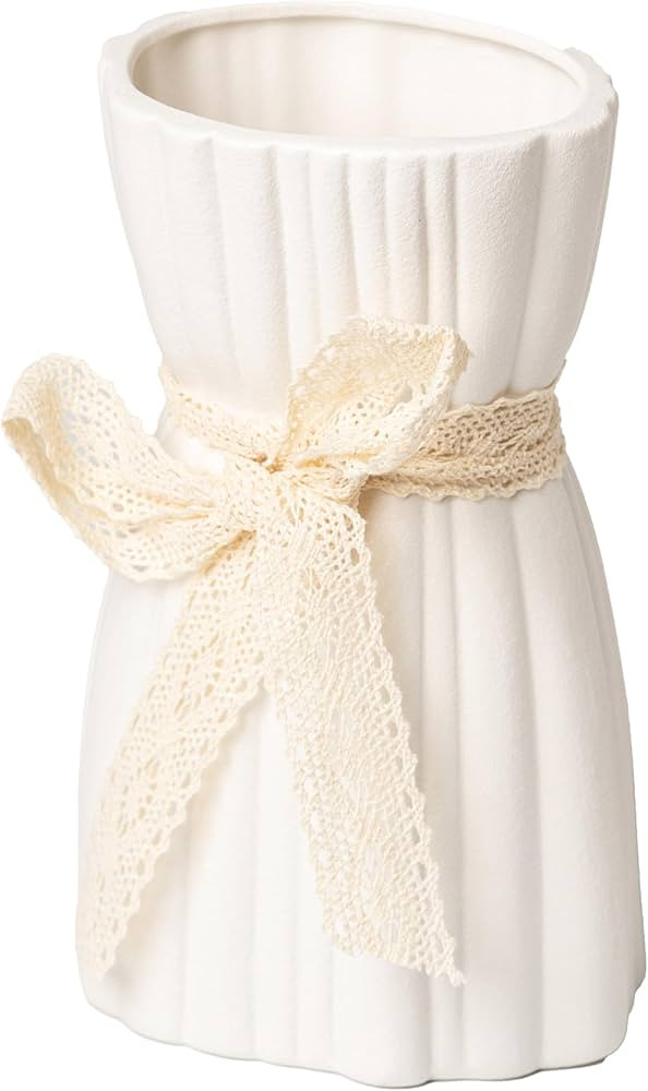 White Vase -Flower Vase, Small Vases for Décor, Ceramic Vase for Shelf Décor, Table Décor, Dec... | Amazon (US)