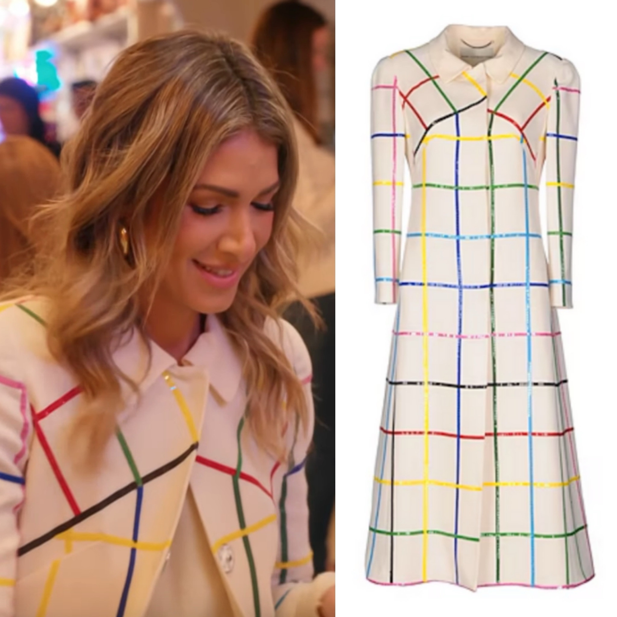 Erin Lichy’s White Rainbow Striped Coat 