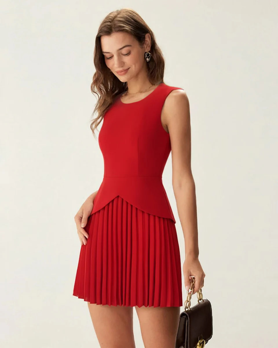 Red Ruched Mini Dress | rihoas.com