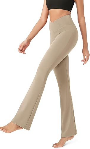 ODODOS Women's Cross Waist Bootcut Yoga Pants with Inner Pocket, Non See Through Bootleg Gym Work... | Amazon (US)