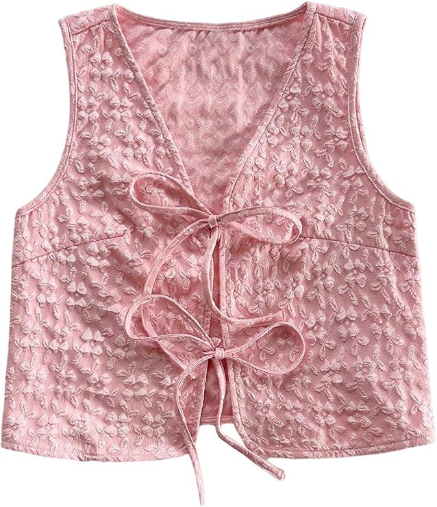 SHENHE Women's Tie Front Textured Floral Tank Top V Neck Sleeveless Casual Boho Vest | Amazon (US)