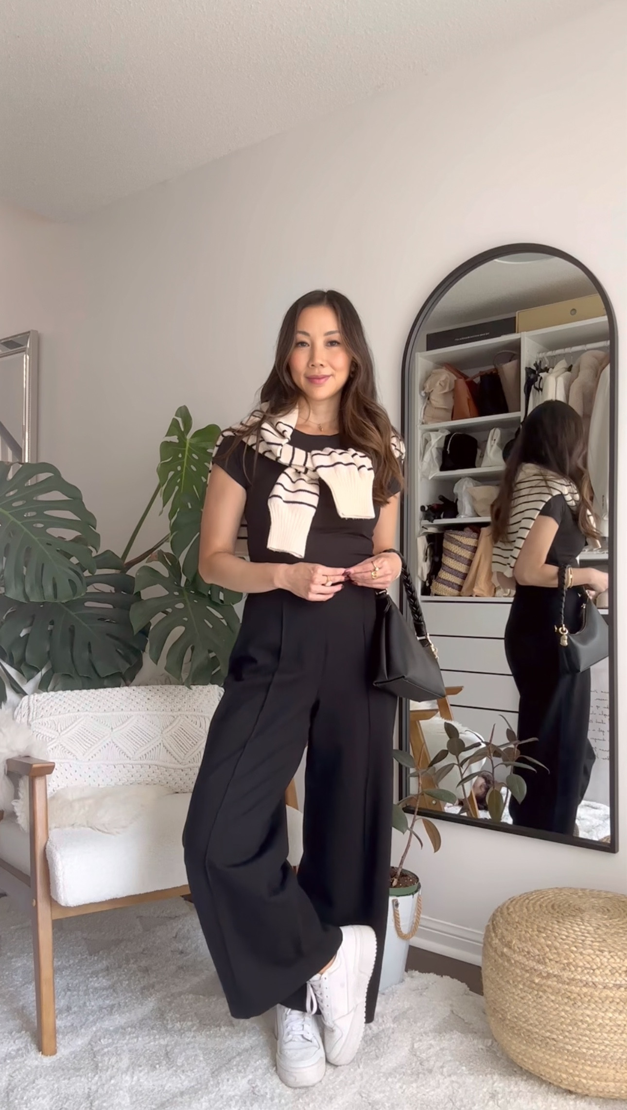 Keeping it casual chic with this outfit: cropped black trousers paired with a black tee and a striped sweater for a laid-back vibe, finished with sneakers. Featuring the SPANX Ponte Cropped Pants, which offer the perfect fit with just the right amount of stretch for all-day comfort. Effortless, polished, and super versatile! #casualstyle #SpanxPants #falloutfits #casualchic

#LTKStyleTip #LTKWorkwear #LTKSaleAlert