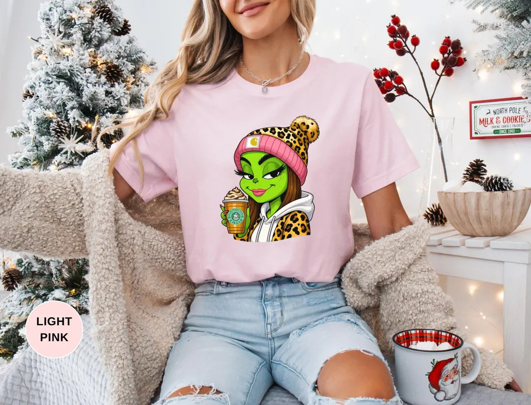 Grinch Girl Coffee Christmas Tee, Sassy Holiday Shirt - Etsy | Etsy (US)