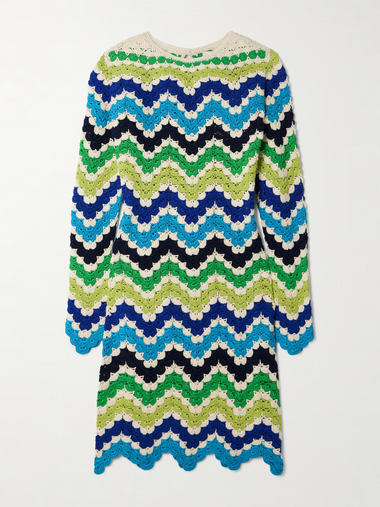 ESCVDO - Victoria Scalloped Crocheted Cotton Mini Dress - Blue | NET-A-PORTER (UK & EU)