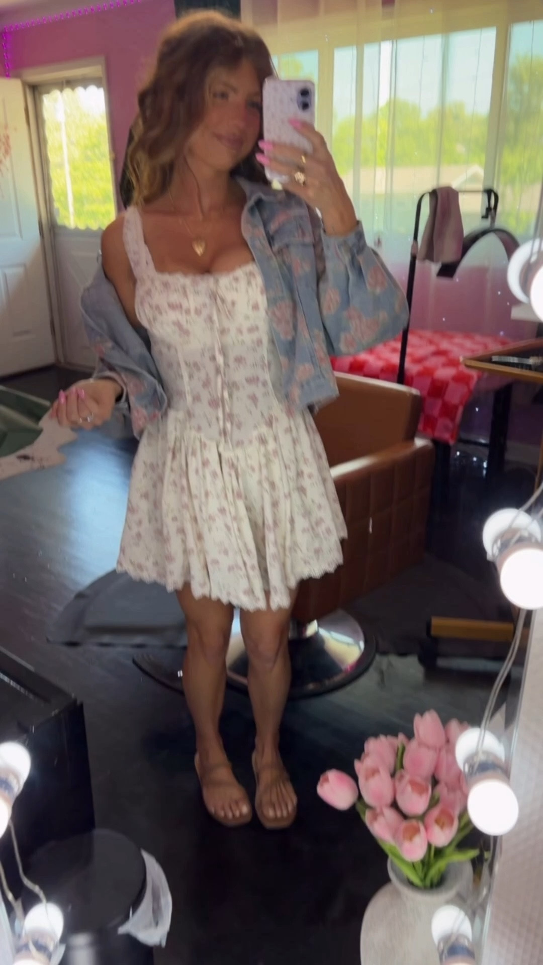 Spring dress and floral jean jacket
