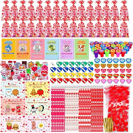 Valentines Day Gifts for Kids Classroom - 270 Pcs Valentines Stationery Set with Notebook, Stamps... | Amazon (US)