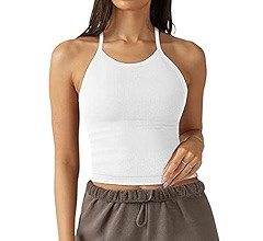 LASLULU Womens Sports Bra Seamless Long Crop Tank Racer Back Spaghetti Strap Workout Yoga Padded ... | Amazon (US)